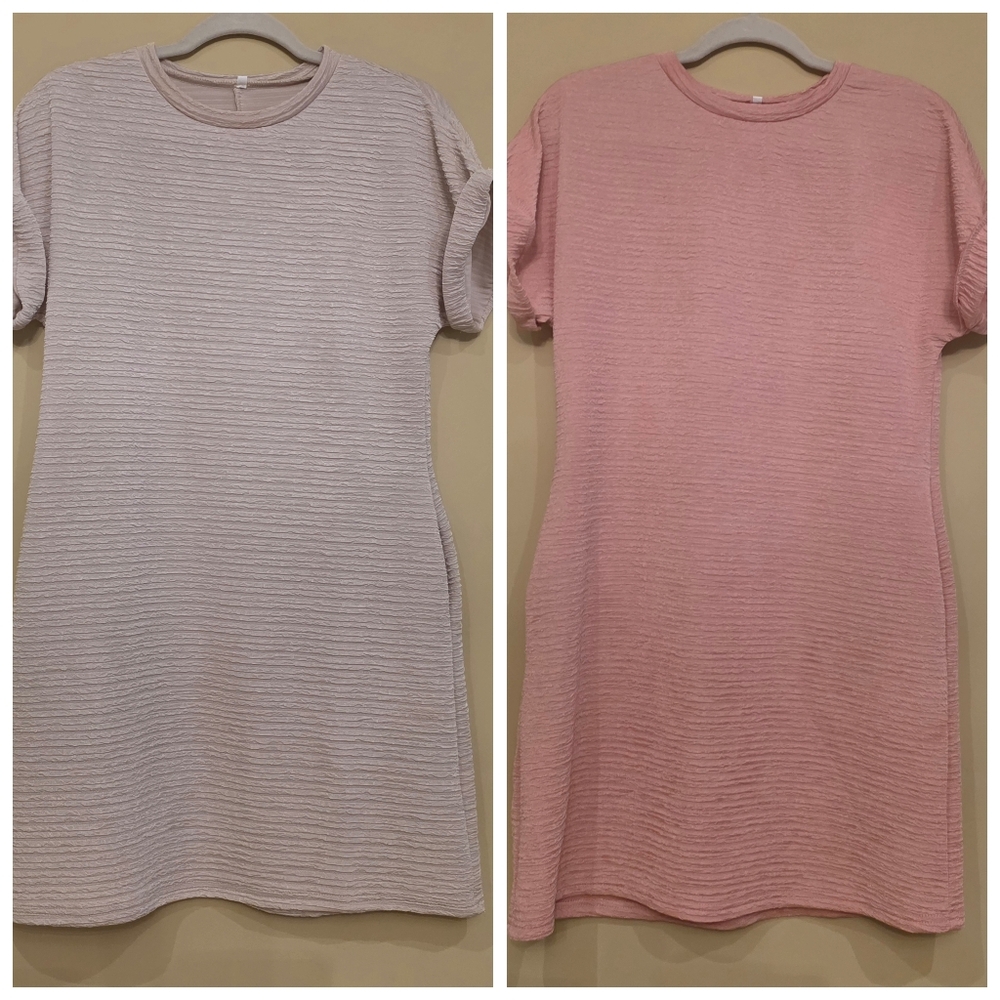 2 Unbranded Elegant Women's Textured Dresses With Pockets Pink and Taupe Size S